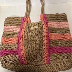 Vacay Pink and Orange Woven Tote Bag with Spacious Design